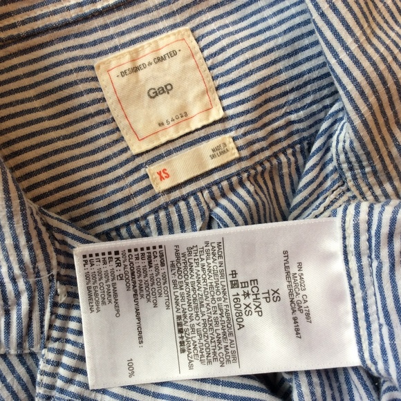 Gap Popover Shirt XS Blue White Stripe Top Tab Slv - Picture 8 of 8